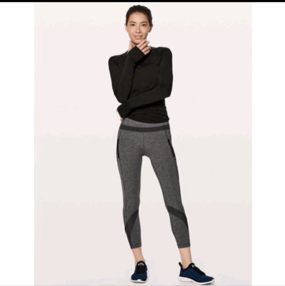 Lululemon Mesh Gray and Black Athletic Leggings 6